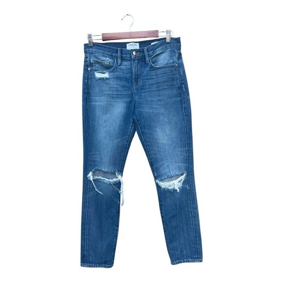Frame Denim Le Boy Destroyed Jeans Mid Wash 26 back to school preppy boho - Picture 1 of 7